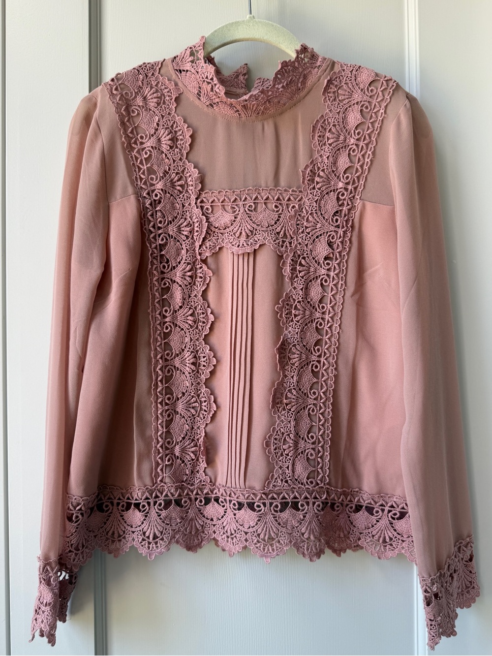 Gorgeous Endless Rose Dusty Rose Lace-Trim High Neck Blouse